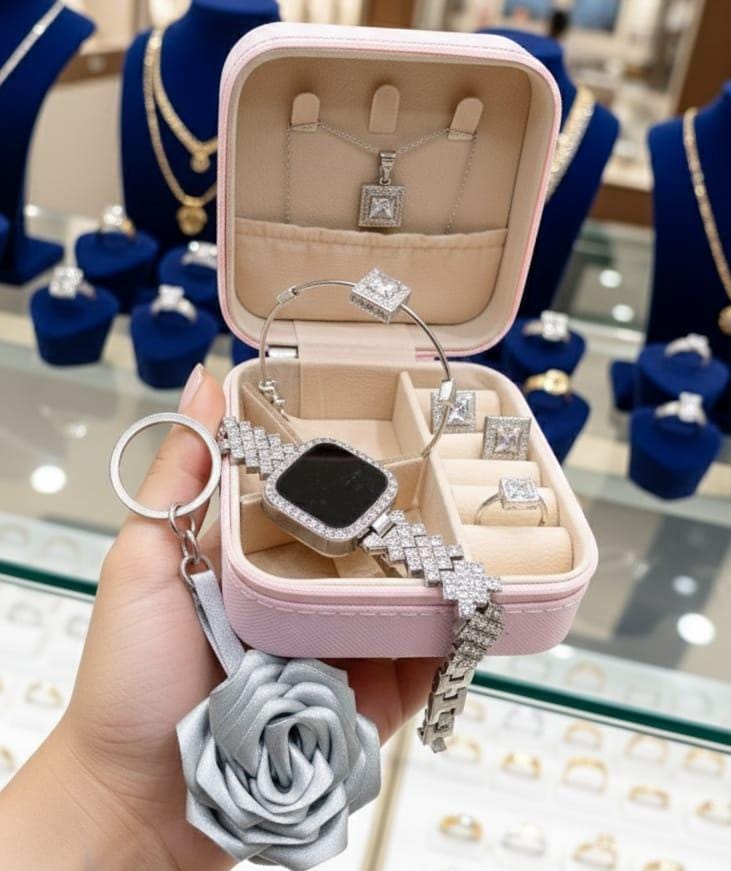 Luxury 4-Piece Silver Crystal Jewelry Set for Women