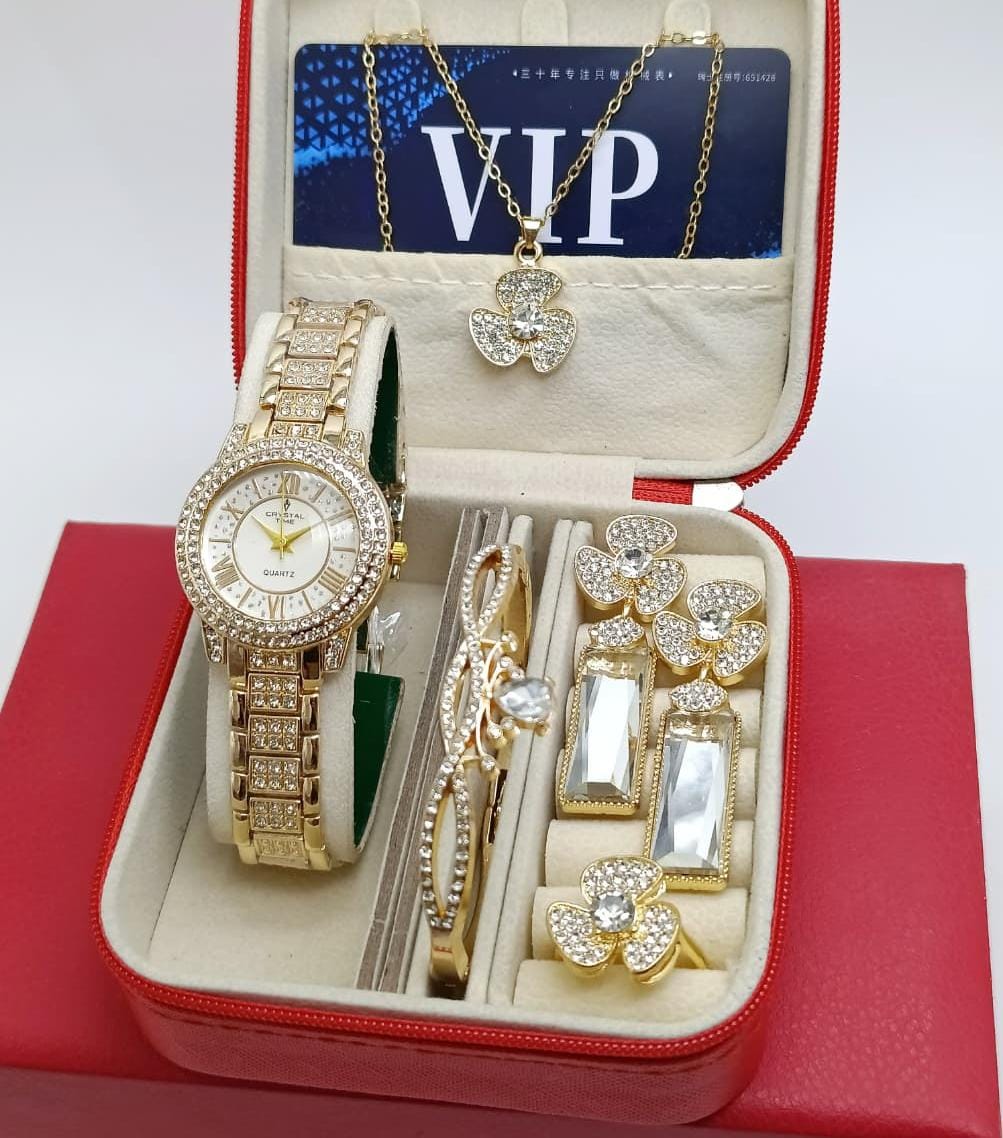 Luxury Silver Crystal Watch & Jewelry Set for Women