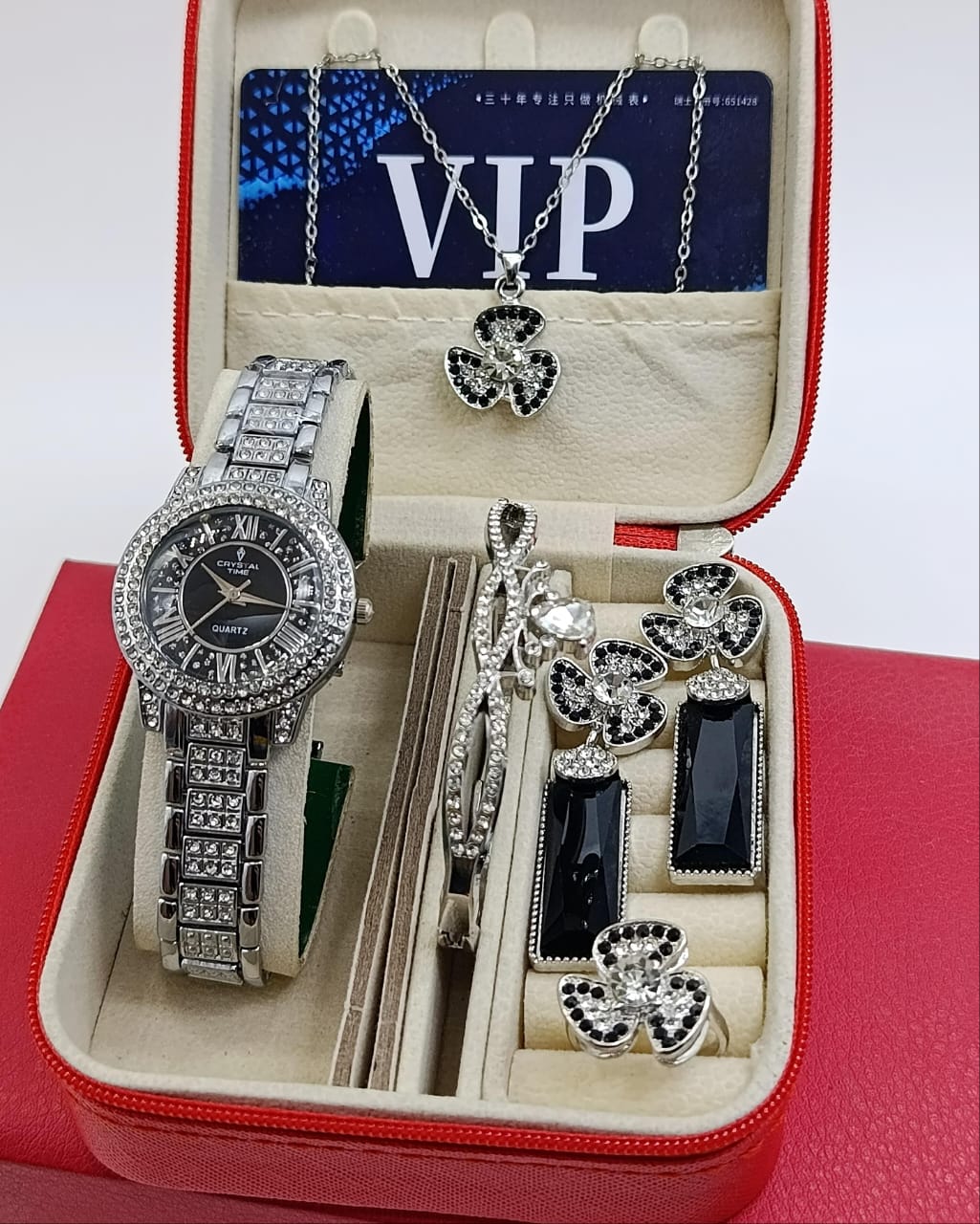 Luxury Silver Crystal Watch & Jewelry Set for Women